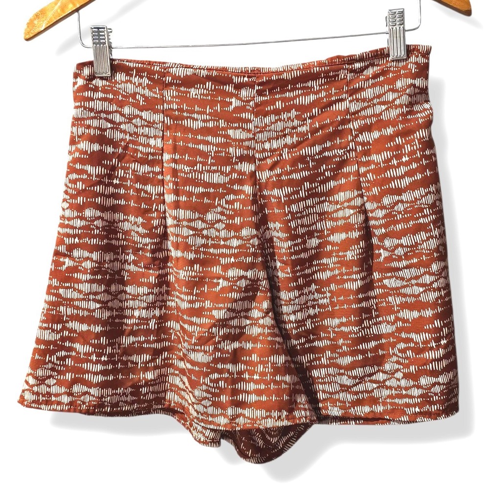 Winsor Boho High Waisted Shorts Rust Orange Abstract Print Pleated S Festival